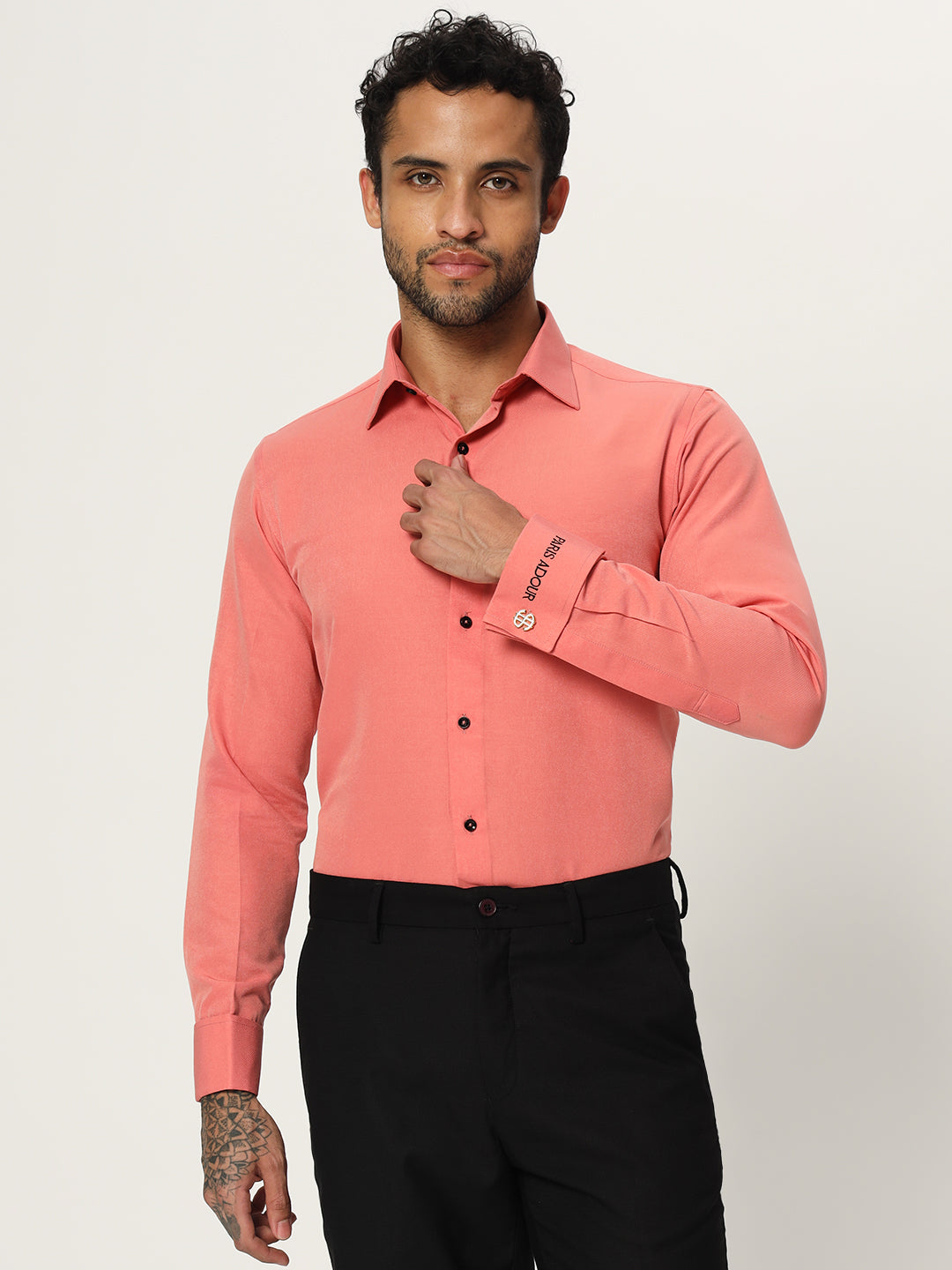 Paris Adour Classic Very Light Vermilion100% Cotton Formal Shirt - Elevate Your Elegance